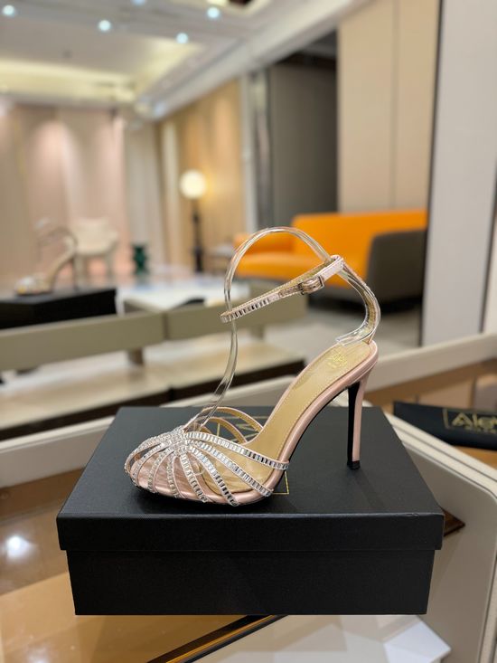 Alevi Milano Rhinestone Decorated Cutout High Heel Dress Sandals