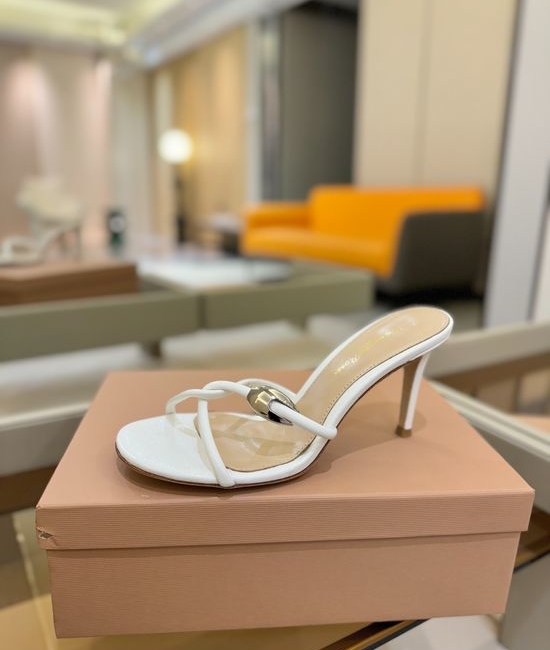 Gianvito Rossi Soft Leather Upper Block Heel Casual Slide Sandals