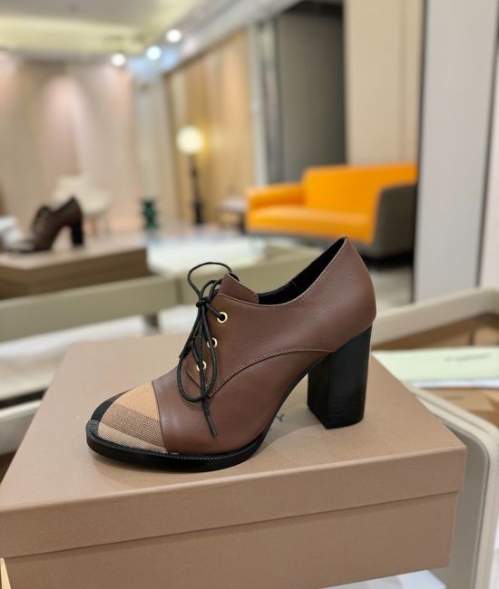 Burberry High Heel Plaid Fabric Shoes Genuine Leather Sole