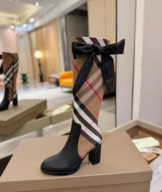 Burberry Classic Plaid Block Heel Genuine Leather Ankle Boots