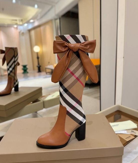 Burberry Classic Plaid Block Heel Genuine Leather Ankle Boots