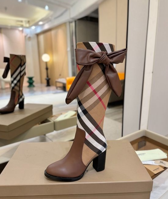 Burberry Classic Plaid Block Heel Genuine Leather Ankle Boots