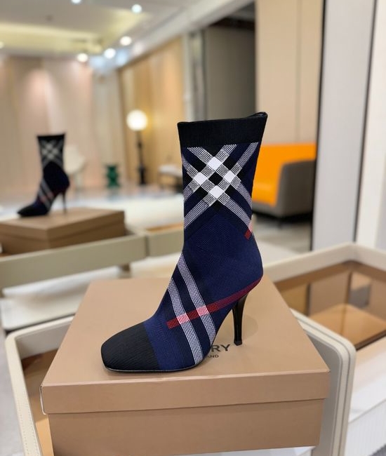 Burberry Plaid Stretch Knit Stiletto Knee High Boots