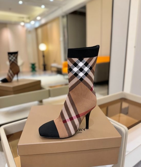 Burberry Plaid Stretch Knit Stiletto Knee High Boots