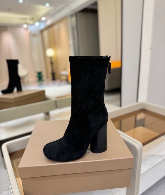 Burberry Round Toe Chunky Heel Elastic Knee High Boots