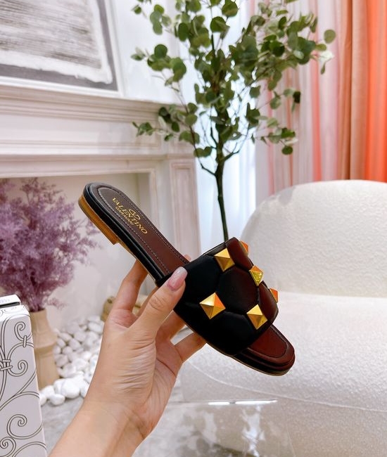 Valentino Studded Flat Slip On Sandals Premium Soft Leather