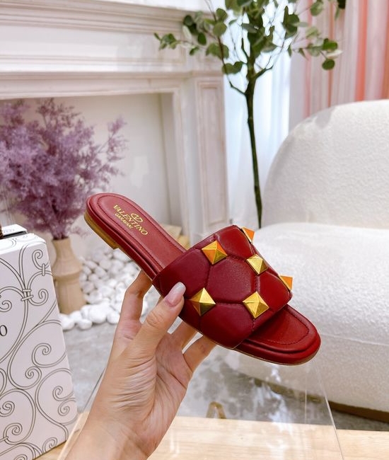 Valentino Studded Flat Slip On Sandals Premium Soft Leather
