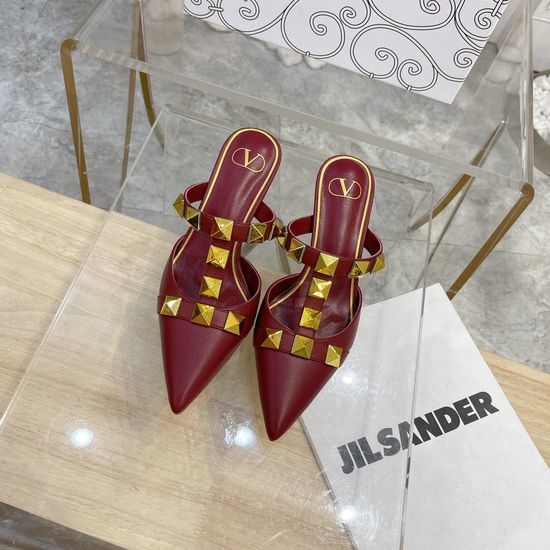 Valentino Genuine Leather Rivet Decor Elegant Medium Heel Dress Shoes