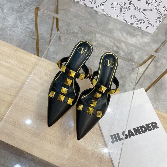 Valentino Genuine Leather Rivet Decor Elegant Medium Heel Dress Shoes