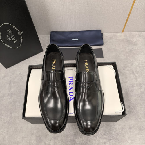 Prada Saffiano Series Leather Loafers With Logo