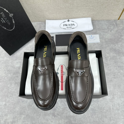Prada Shiny Leather Loafers With Serrated Sole