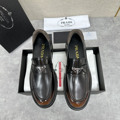 Prada Shiny Leather Loafers With Serrated Sole