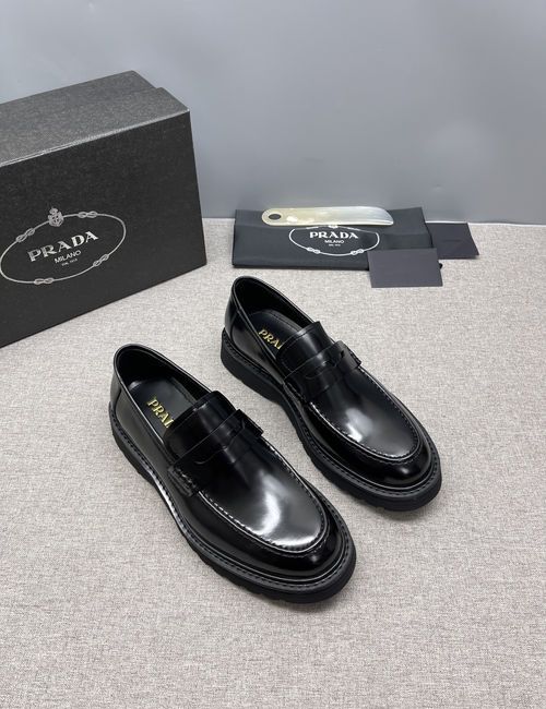 Prada Triangle Metal Logo Derby Shoes With Thick Soles