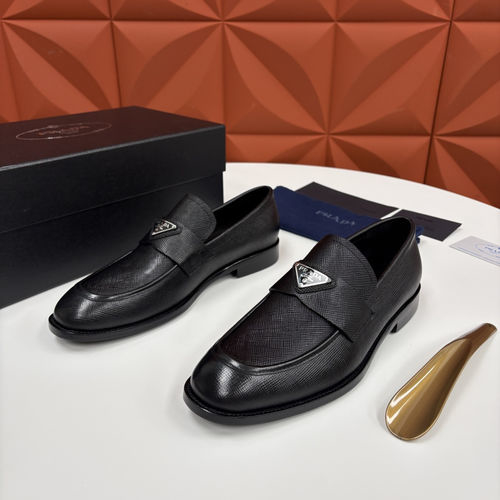 Prada Saffiano Series Leather Loafers With Logo