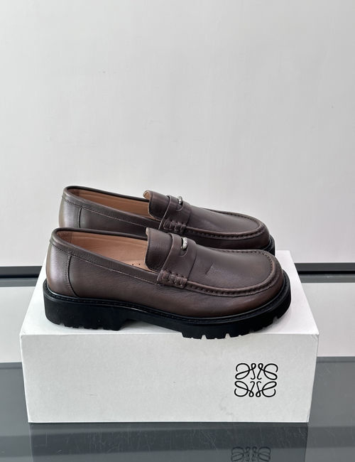 Loewe Platform Loafer Shoes In Dark Brown