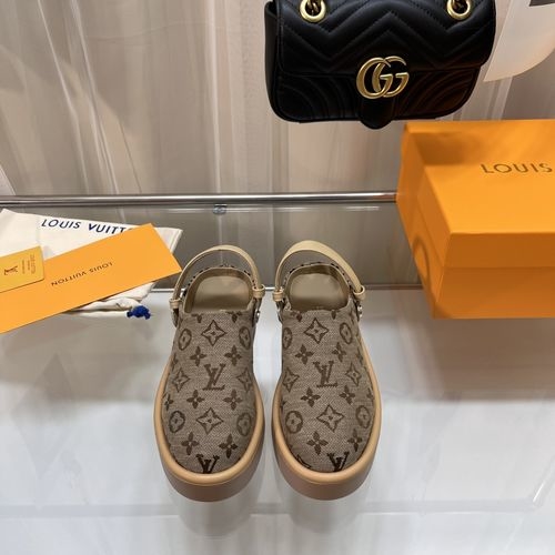Louis Vuitton LV Aspen Platform Clogs With Printed Denim Upper