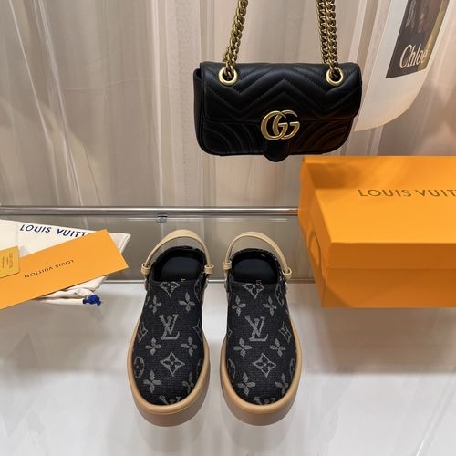 Louis Vuitton LV Aspen Platform Clogs With Printed Denim Upper
