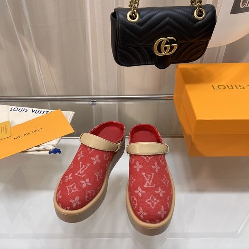 Louis Vuitton LV Aspen Platform Clogs With Printed Denim Upper