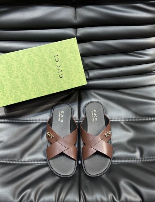 Gucci Leather Upper Sandals Logo Embossed Original Sole