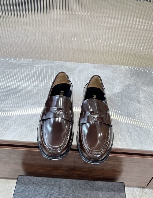 Prada Patent Leather Glossy Loafer Casual Leather Shoes