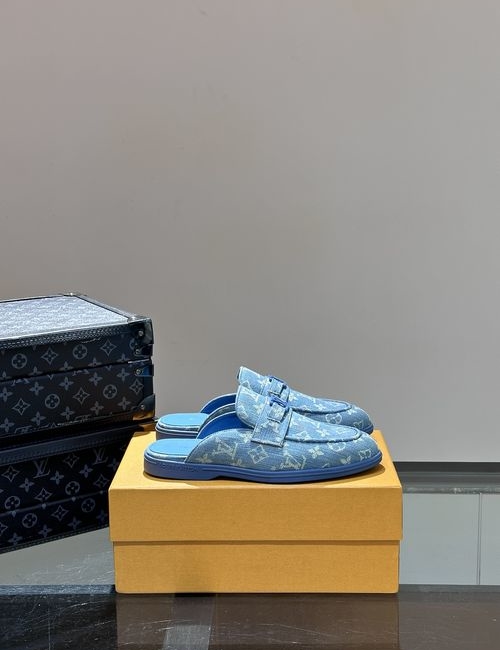 Louis Vuitton LV Suede Logo Decor Half Mule Shoes