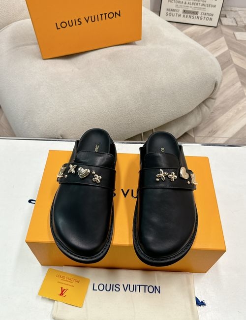 Louis Vuitton LV Wool Lined Flat Mules With Monogram Pattern