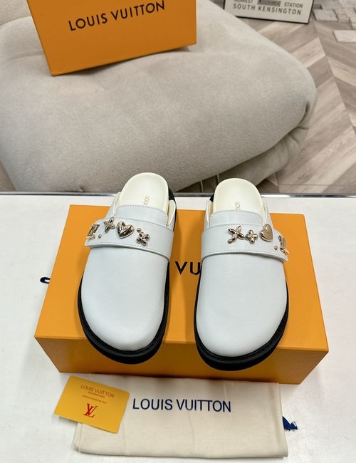 Louis Vuitton LV Wool Lined Flat Mules With Monogram Pattern