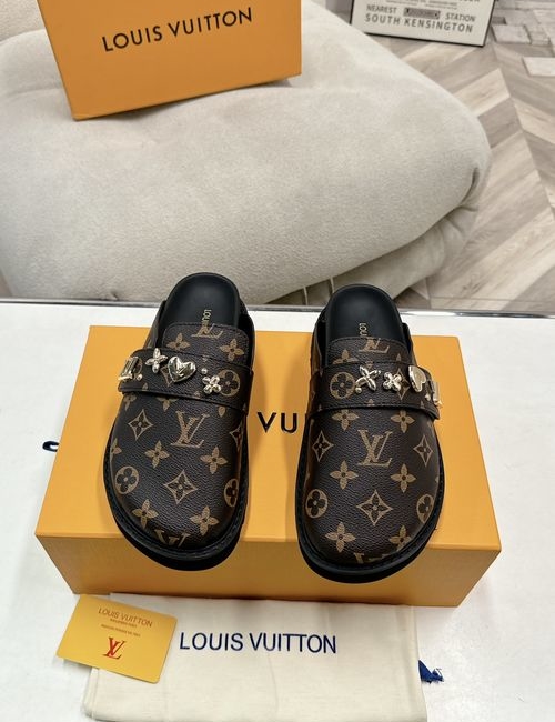 Louis Vuitton LV Wool Lined Flat Mules With Monogram Pattern