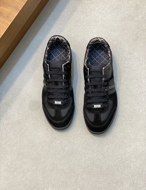 Hugo Boss Leather And Knit Paneled Casual Sneakers