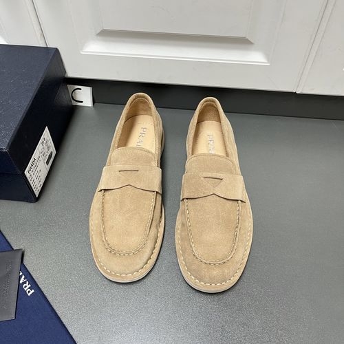Prada Suede Leather Loafers Brown With Dust Bag
