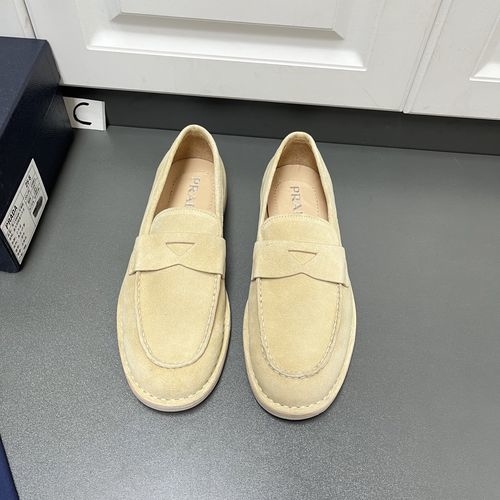 Prada Suede Leather Loafers Khaki With Dust Bag