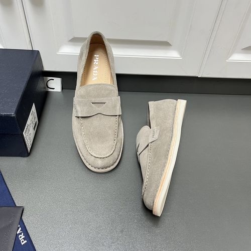 Prada Suede Leather Loafers With Embossed Logo