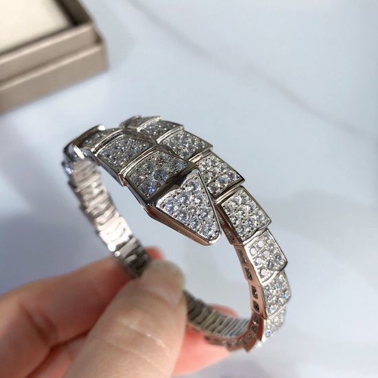 Bvlgari Pave Diamond Delicate Slim Snake Bangle