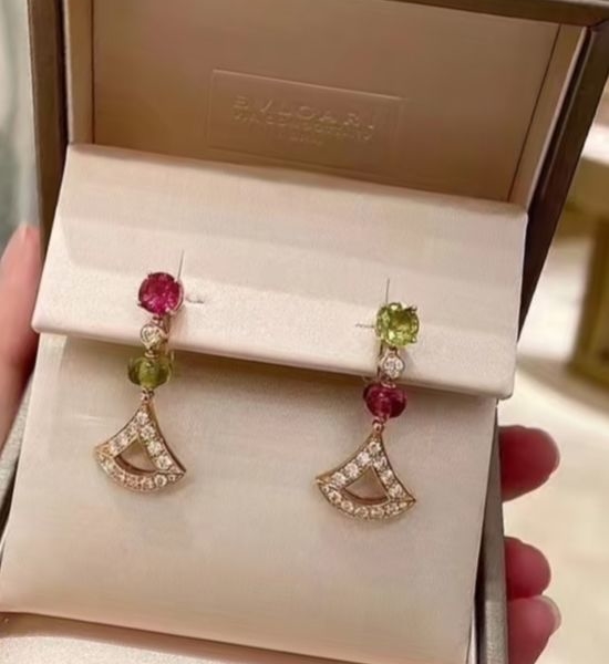 Bvlgari Rhinestone Fan Tassel Dangle Earrings for Events