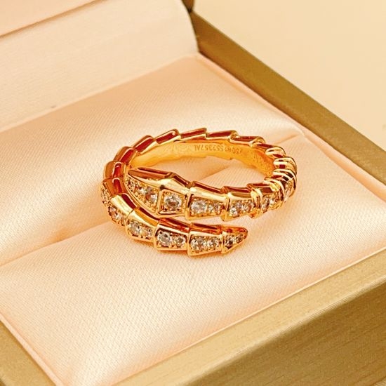 Bvlgari Rose Gold Diamond Snake Head Ring