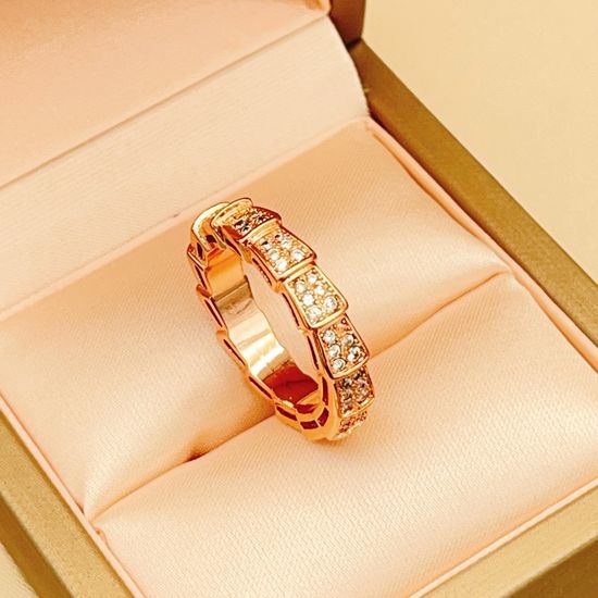 Bvlgari Rose Gold Diamond Snake Bone Ring