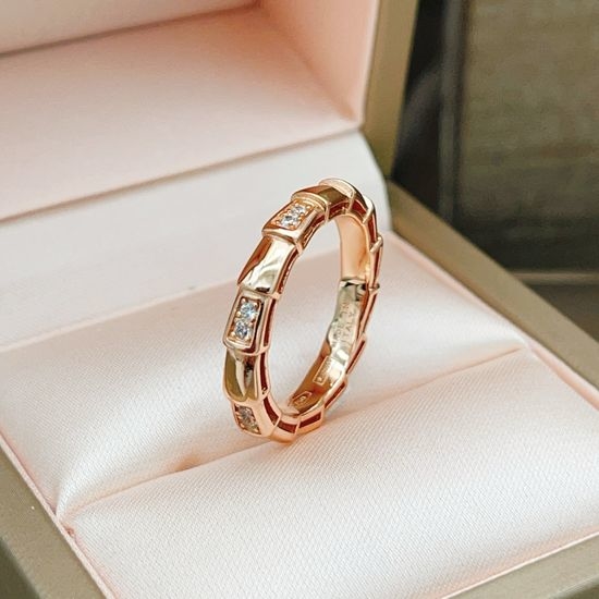 Bvlgari Rose Gold Diamond Snake Bone Ring