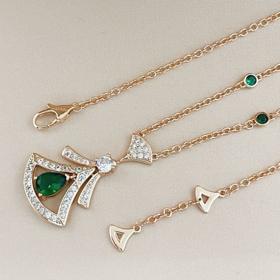 Bvlgari Diamond Green Skirt Pendant Necklace