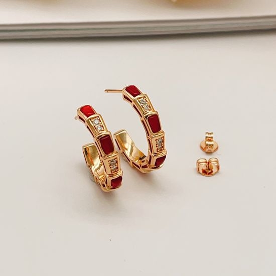 Bvlgari Rose Gold Diamond Red Mother of Pearl Earrings
