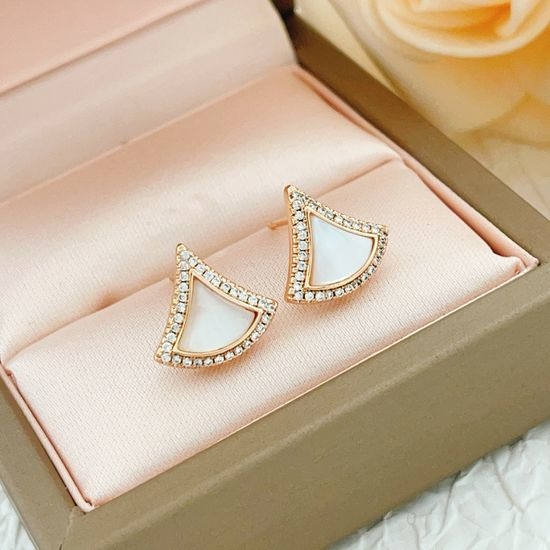 Bvlgari Rose Gold Diamond Shell Fan Earrings