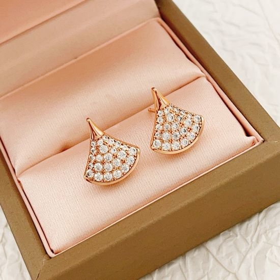 Bvlgari Rose Gold Pave Fan Shape Earrings