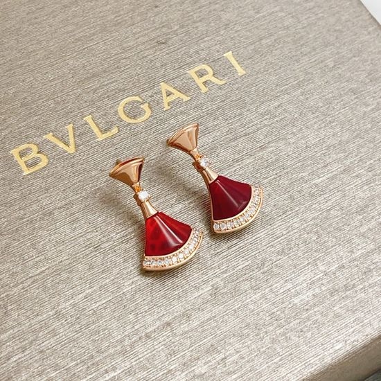 Bvlgari Rose Gold Red Shell Fan Stud Earrings