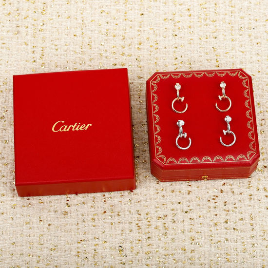 Christian Louboutine 925 Silver Zircon Inlaid Nail Hoop Earrings