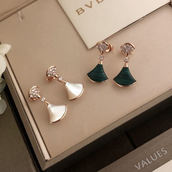 Bvlgari Malachite Skirt Shape Single Diamond Stud Earrings