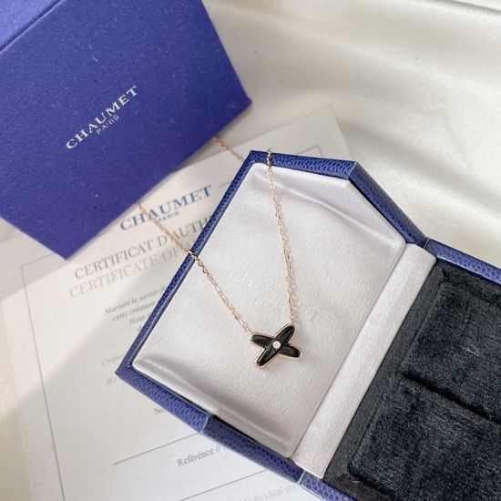 Chaumet Onyx Cross Single Diamond Necklace