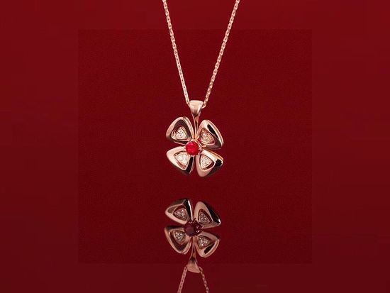 Bvlgari Red Stone Clover Pendant Necklace