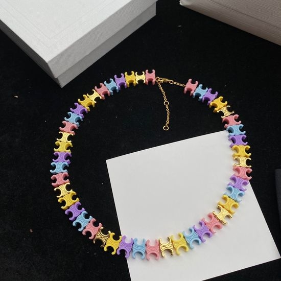 Celine Colorful Resin Necklace Elegant Style