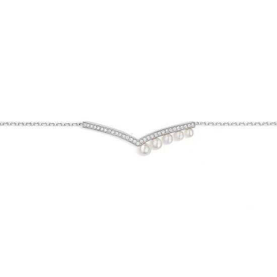 Chaumet V-gold Pearl Bracelet with Diamond Inlay