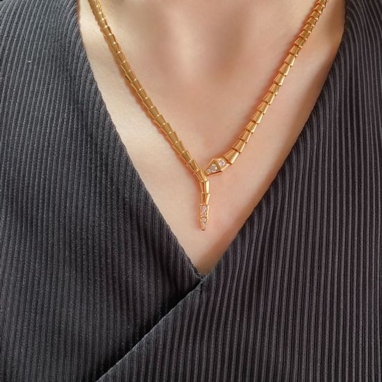 Bvlgari Gold Diamond Snake Pendant Necklace