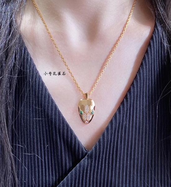 Bvlgari Peacock Stone Snake Necklace with Gold Plating